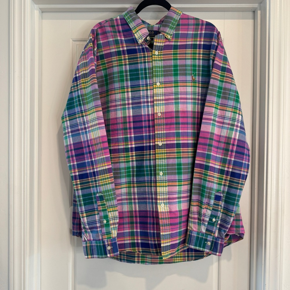 Polo Ralph Lauren Button Down Shirt Mens XXL Multi Plaid Classic Fit Cotton